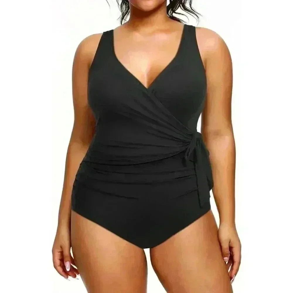 NWT Yonique Plus Size Tummy Control One Piece Swimsuit - Black, Size 18W